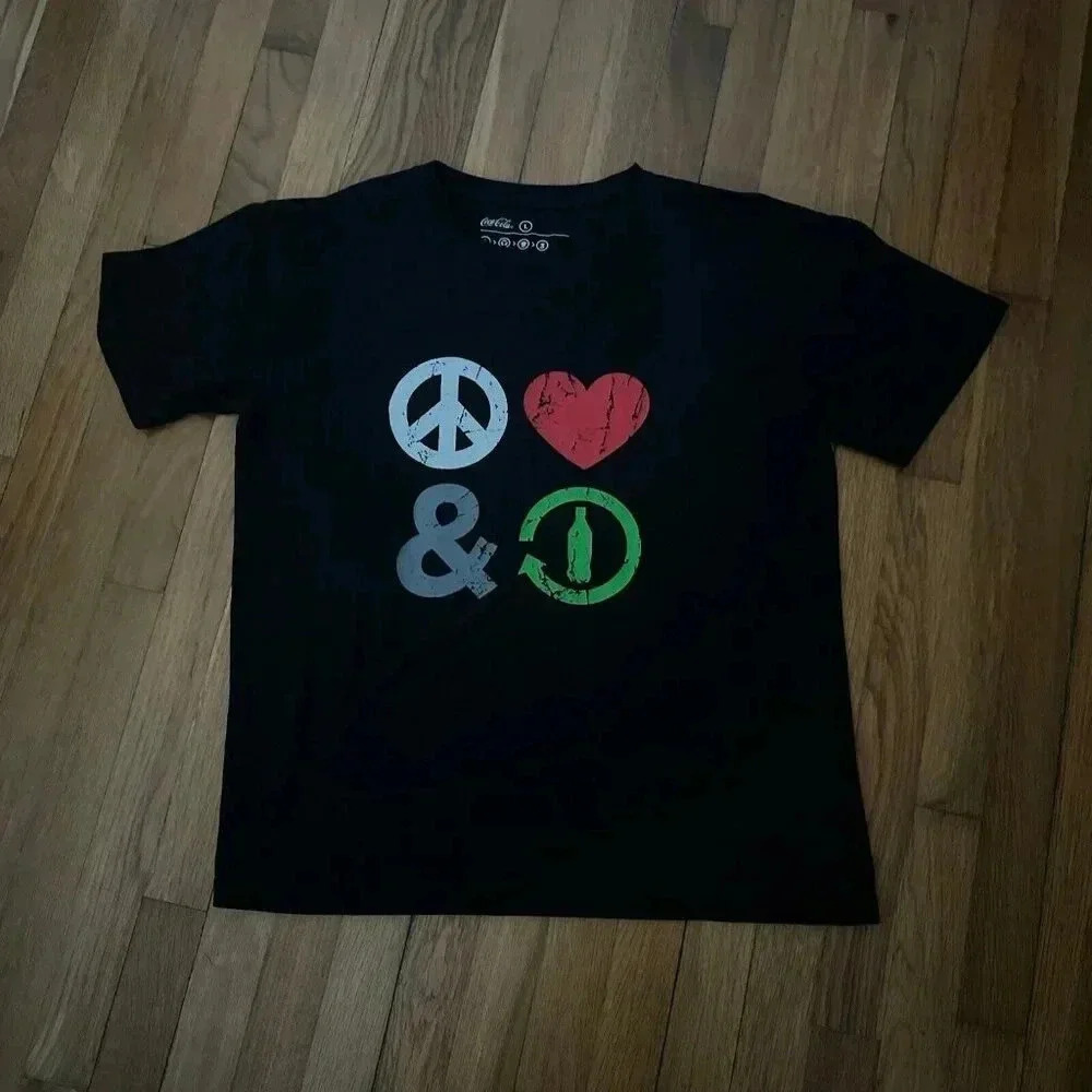 Coca-Cola Peace Love T-Shirt Men's Black Size L